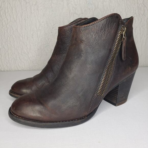 PAUL GREEN Leather Booties Women 5 US 7 Brown Decorative Zipper Heels Austria - Picture 1 of 14